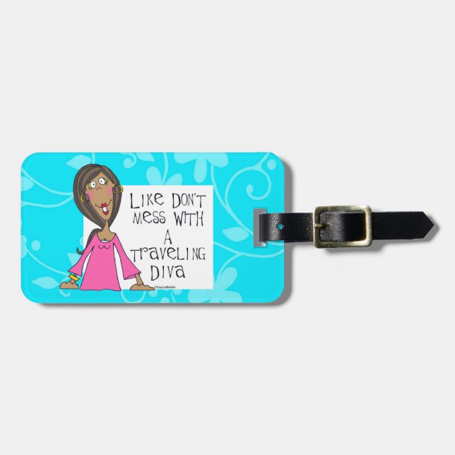 travelling diva luggage tag blue (Front Horizontal)