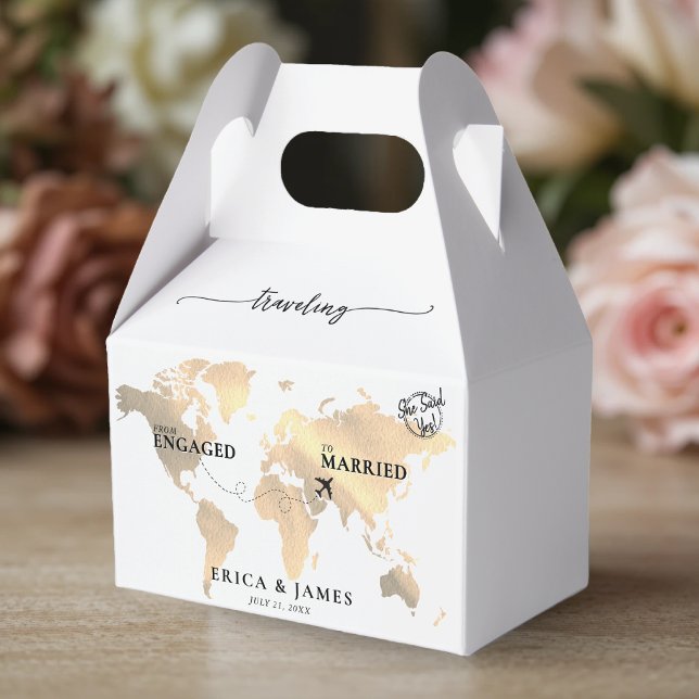 Travelling from Engaged to Married Gold Map Favour Box (Traveling from Engaged to Married Gold Map Favor Boxes
)