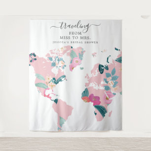 Travelling From Miss To Mrs Bridal Backdrop Tapestry