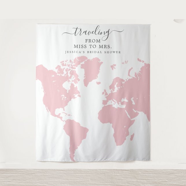 Travelling From Miss To Mrs Bridal Backdrop Tapestry (Front)