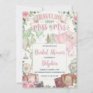 travelling from miss to mrs bridal shower invitation