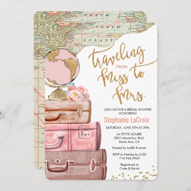 Travelling from Miss to Mrs Bridal Shower Invitation (Front/Back)