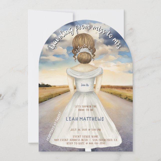 Travelling From Miss to Mrs Bridal Shower Invitation (Front)