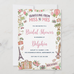 travelling from miss to mrs bridal shower invitation
