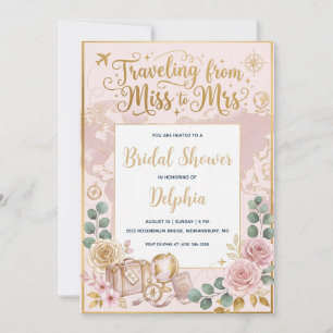 travelling from miss to mrs bridal shower invitation
