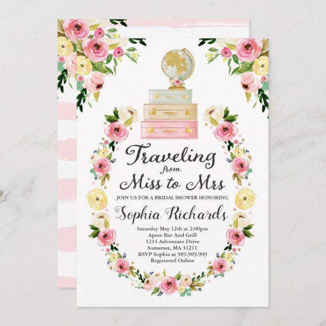 Travelling From Miss To Mrs Bridal Shower Invite (Front/Back)