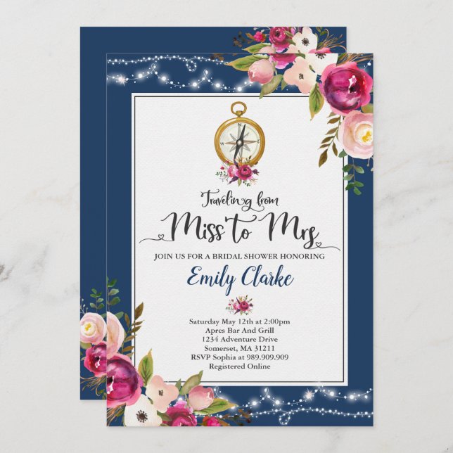 Travelling From Miss To Mrs Bridal Shower Invite (Front/Back)
