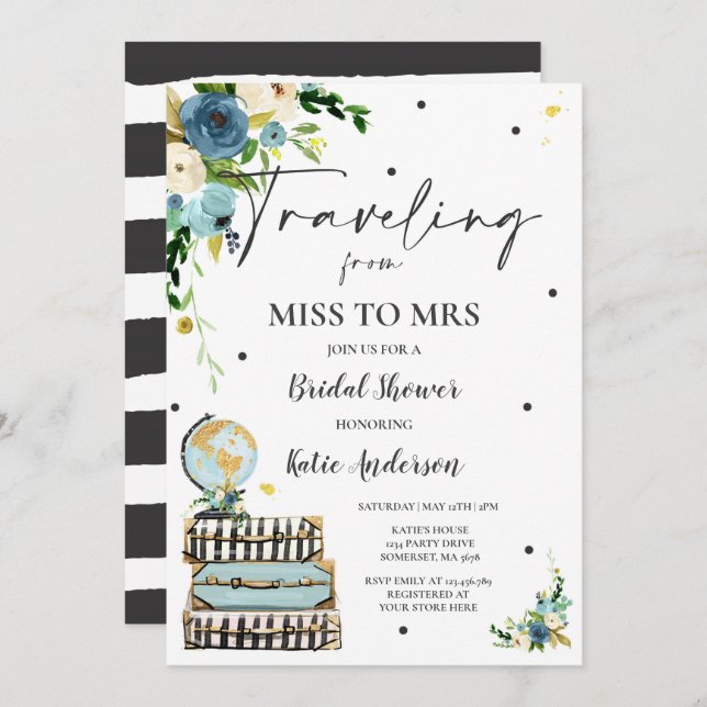 Travelling From Miss to Mrs Bridal Shower Map Brid Invitation (Front/Back)