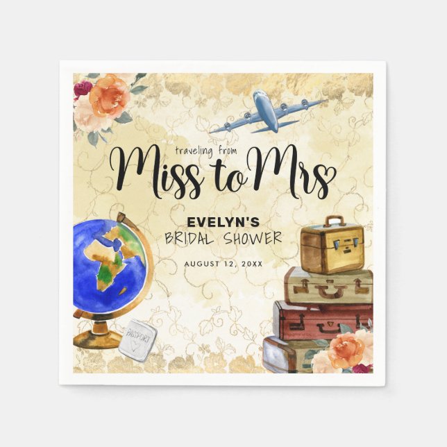 Travelling From Miss to Mrs Bridal Shower Napkin (Front)