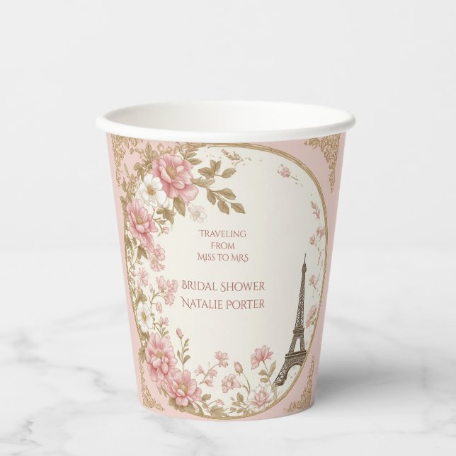Travelling from Miss to Mrs Bridal Shower Paris  Paper Cups (Front)