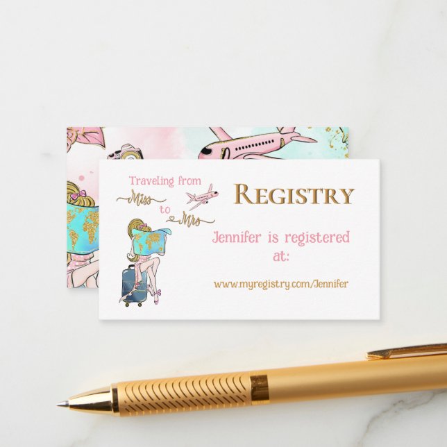 Travelling From Miss to Mrs Bridal Shower Registry Enclosure Card (Front/Back In Situ)