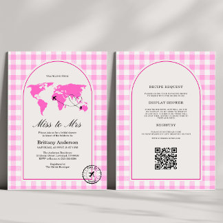 Travelling From Miss to Mrs Gingham Bridal Shower Invitation