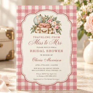 Travelling from Miss to Mrs Gingham Bridal Shower Invitation