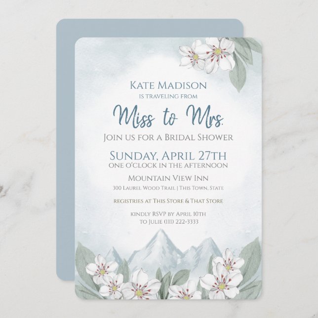 Travelling from Miss to Mrs. Mountain Bridal Showe Invitation (Front/Back)