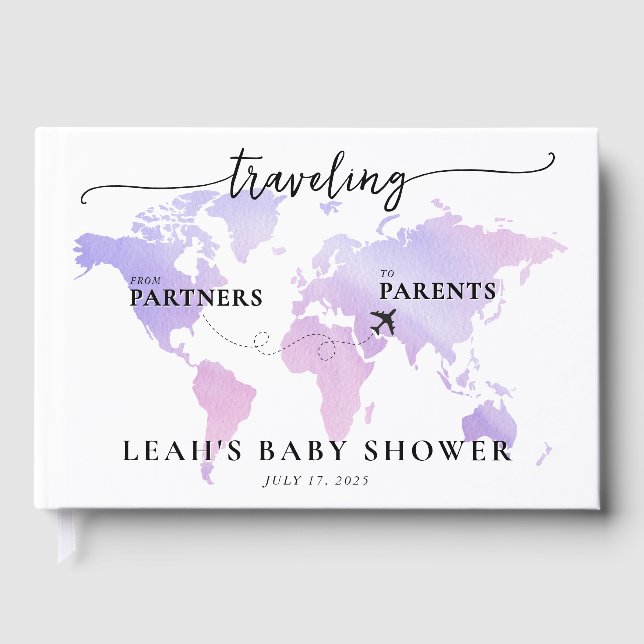 Travelling from Partners to Parents Pink Map Guest Book (Front)