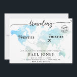 Travelling from Twenties to Thirties 30th Birthday Invitation<br><div class="desc">Celebrate 30 years of life's journey with this birthday party invitation featuring a blue world map and text, "Travelling from Twenties to Thirties." This travel-inspired design is perfect for honouring the guest of honour as they reach this milestone. Personalise it with event details to create a unique invite. Ideal for...</div>
