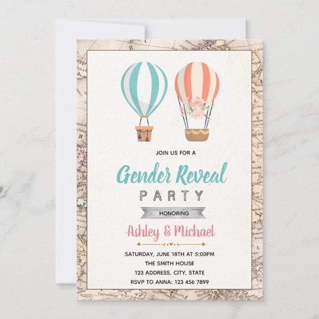 Travelling gender reveal invitation (Front)