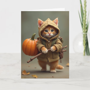 Travelling hobo kitty with pumpkin card