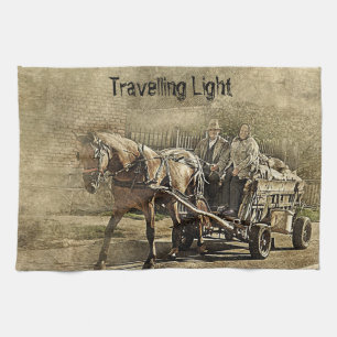 Travelling Light Old Couple on Wagon Tea Towel