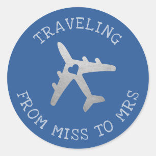 Travelling Miss to Mrs Blue Aeroplane Favour Label