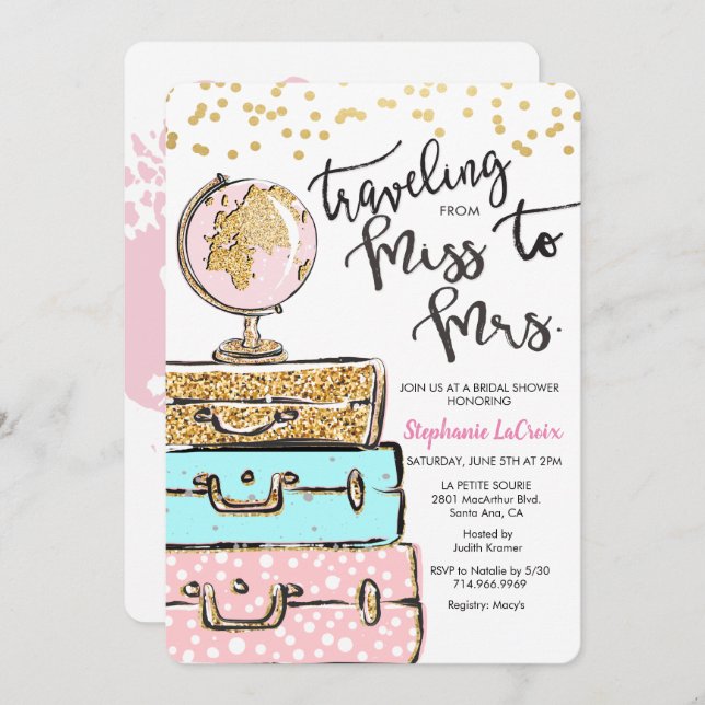 Travelling Miss to Mrs. Bridal Shower Invitation (Front/Back)