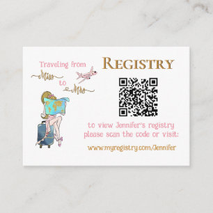 Travelling Miss to Mrs Bridal Shower Registry QR Enclosure Card