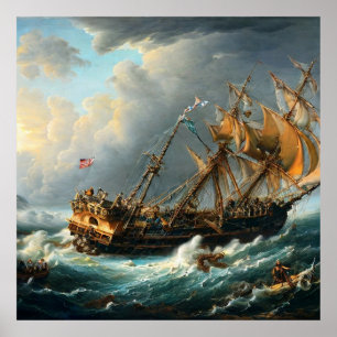 Travelling on a sailing ship and a storm classic poster