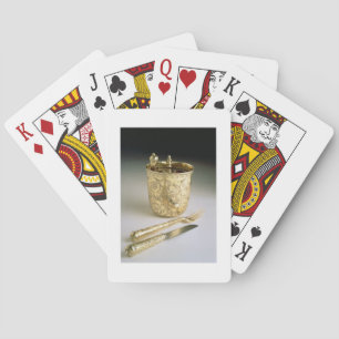 Travelling set of a knife, fork, spoon and beaker, playing cards