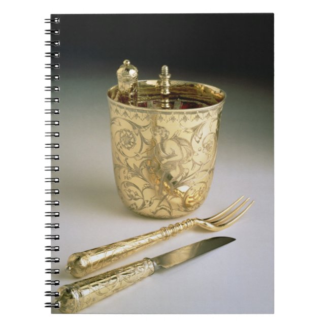 Travelling set of a knife, fork, spoon and beaker, spiral notebook (Front)