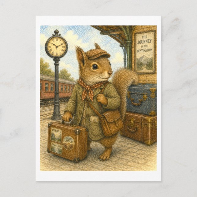 Travelling Squirrel Illustration Postcard (Front)