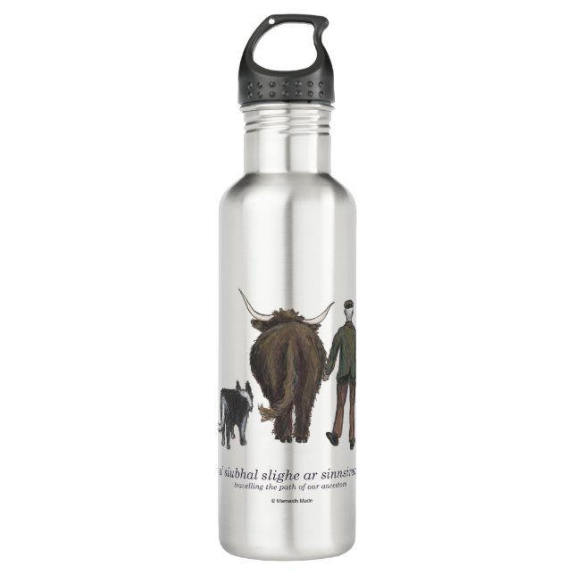 travelling the path of our ancestors in Gaelic 710 Ml Water Bottle (Front)