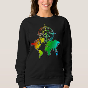 Travelling Traveller Globe Colourful Compass World Sweatshirt