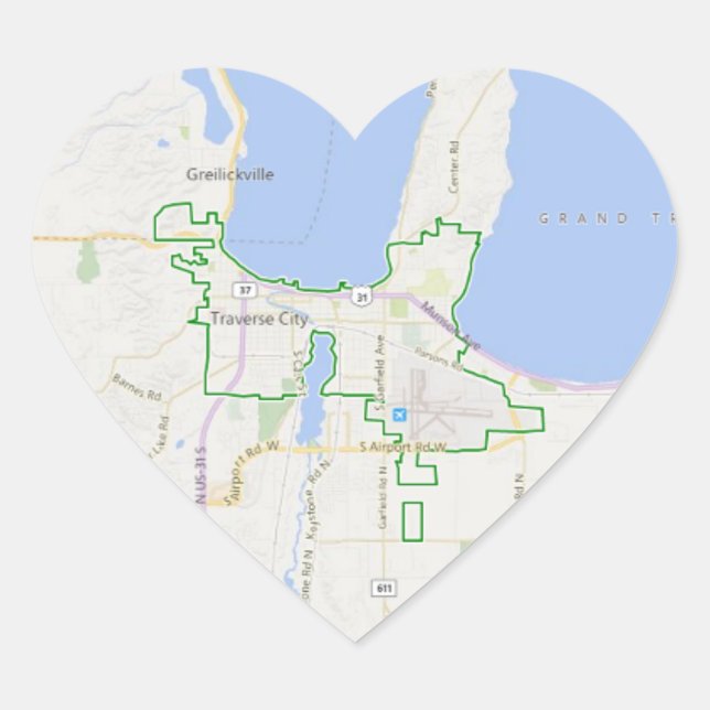Traverse City Heart Map Stickers (Front)