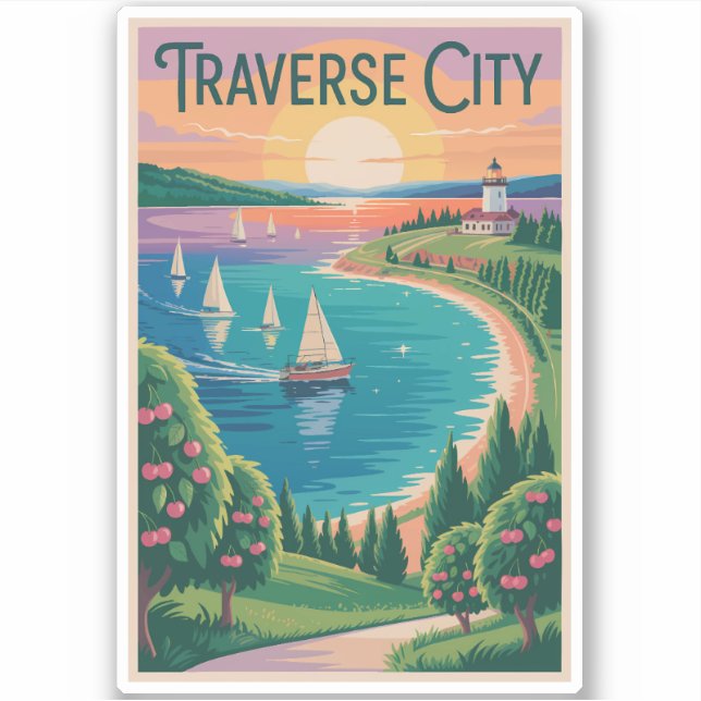 Traverse City Lake Michigan Illustration Travel (Front)