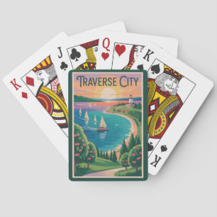 Traverse City Lake Michigan Illustration Travel Playing Cards