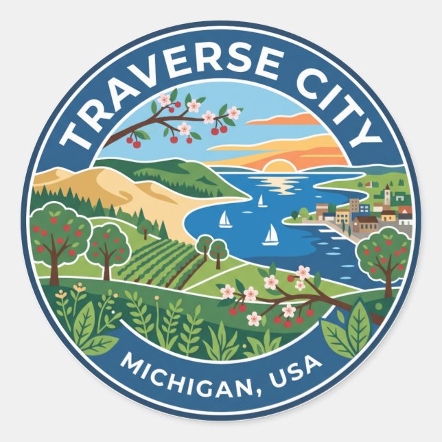 Traverse City Michigan Classic Round Sticker (Front)