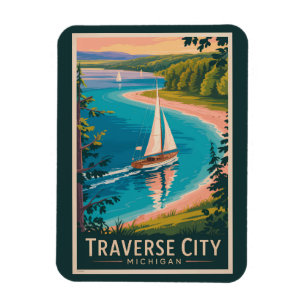 Traverse City Michigan Illustration Travel Art Magnet