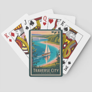 Traverse City Michigan Illustration Travel Art Playing Cards