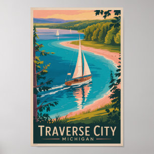 Traverse City Michigan Illustration Travel Art  Poster