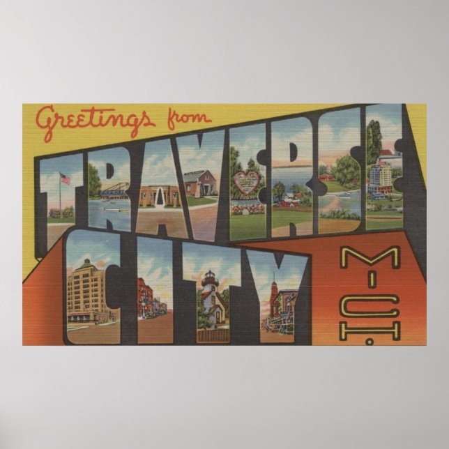 Traverse City, Michigan - Large Letter Scenes Poster (Front)