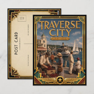 Traverse City Michigan Vintage Art Deco Golden Age Postcard