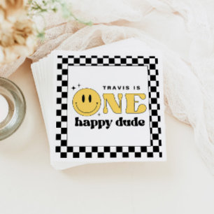 TRAVIS One Happy Dude Smile Face Birthday Welcome Napkin