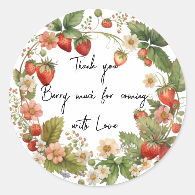 trawberry Thank you Berry Much Classic Round Sticker (Front)
