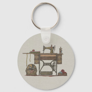 Treadle Sewing Machine & Kittens Key Ring