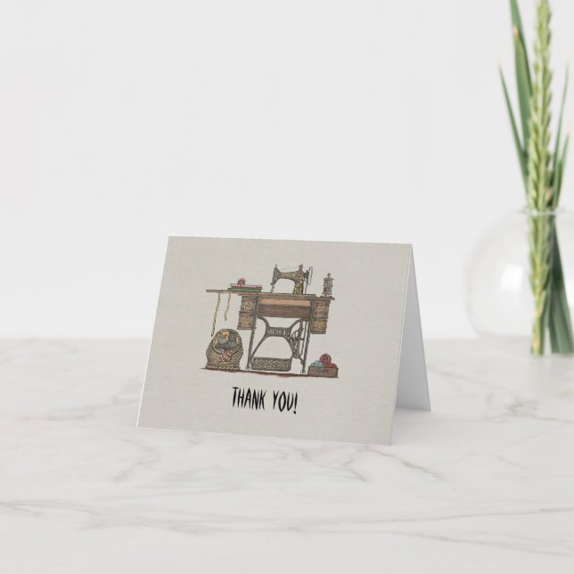 Treadle Sewing Machine & Kittens Thank You Card (Front)