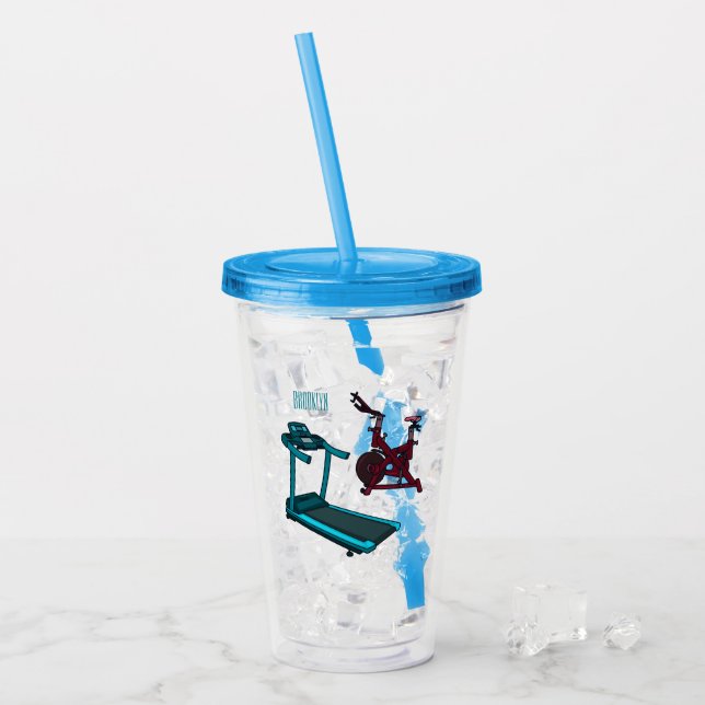 Treadmill & spinning bike cartoon illustration acrylic tumbler (Front Ice)