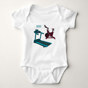Treadmill & spinning bike cartoon illustration baby bodysuit