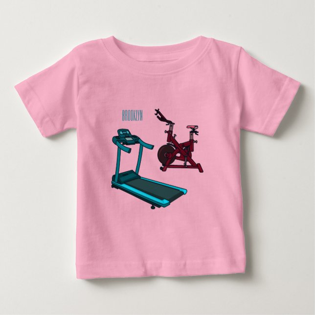 Treadmill & spinning bike cartoon illustration baby T-Shirt (Front)