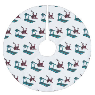 Treadmill & spinning bike cartoon illustration brushed polyester tree skirt