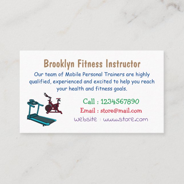 Treadmill & spinning bike cartoon illustration business card (Front)